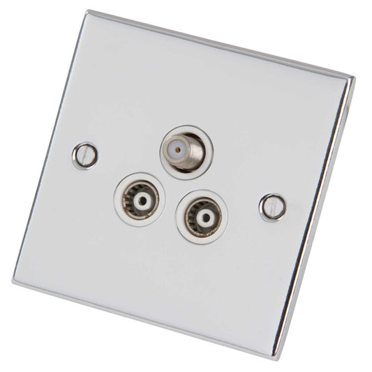 LGA Selectric 5M 1 Gang Satellite and Twin Coaxial Socket White Insert Polished Chrome