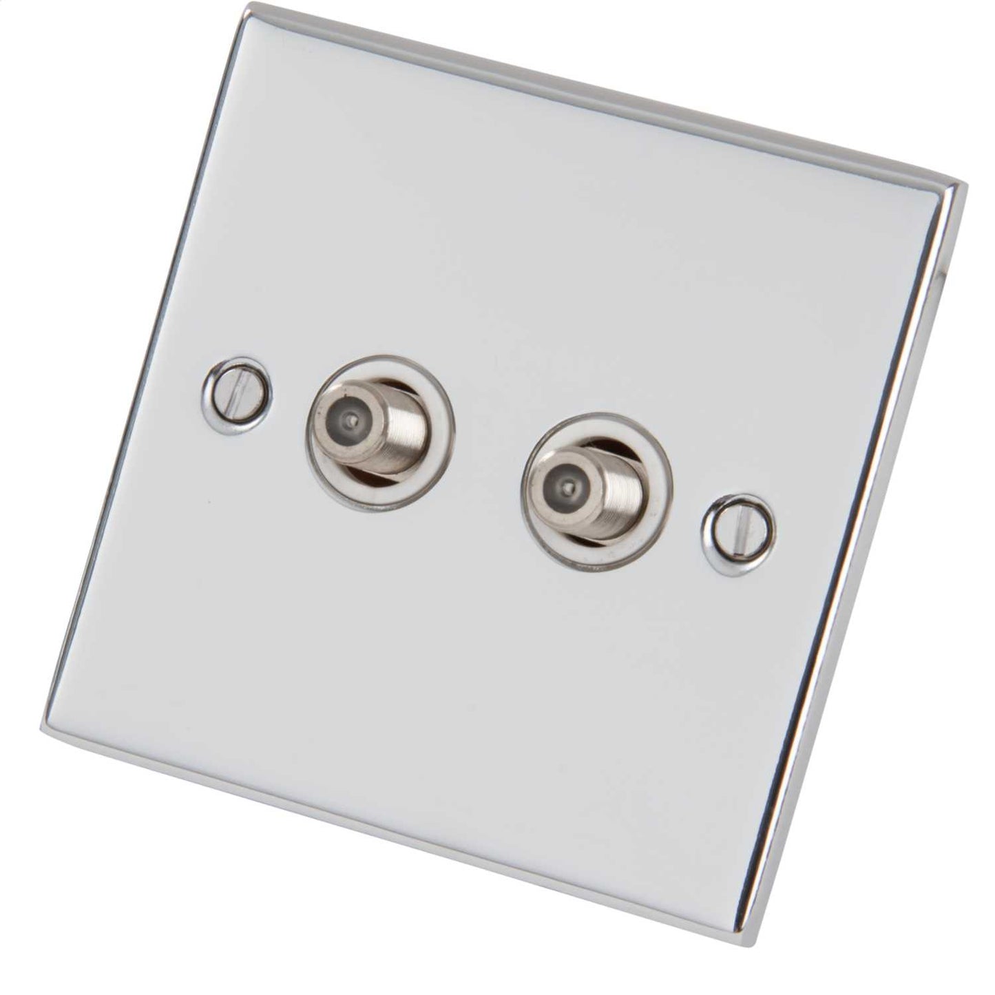 LGA Selectric 5M 1 Gang Twin Satellite Socket White Insert Polished Chrome