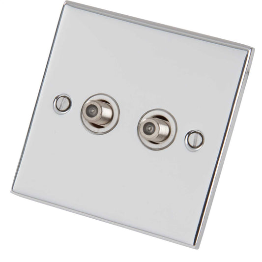 LGA Selectric 5M 1 Gang Twin Satellite Socket White Insert Polished Chrome