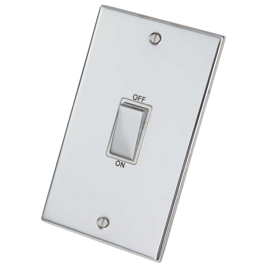 LGA Selectric 5M 45A DP 2 Gang Vertical Switch Metal / White Insert Polished Chrome