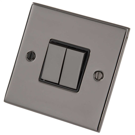 LGA Selectric 5M 10A 2 Gang 2 Way Switch Metal / Black Insert Black Nickel