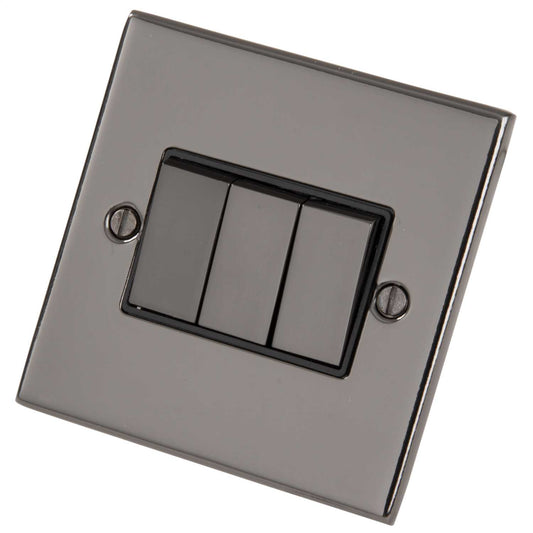 LGA Selectric 5M 10A 3 Gang 2 Way Switch Metal / Black Insert Black Nickel