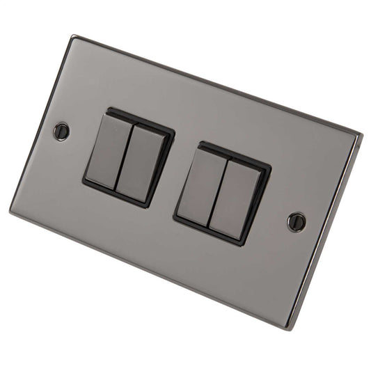 LGA Selectric 5M 10A 4 Gang 2 Way Switch Metal / Black Insert Black Nickel