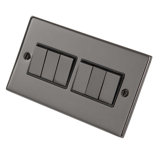 LGA Selectric 5M 10A 6 Gang 2 Way Switch Metal / Black Insert Black Nickel