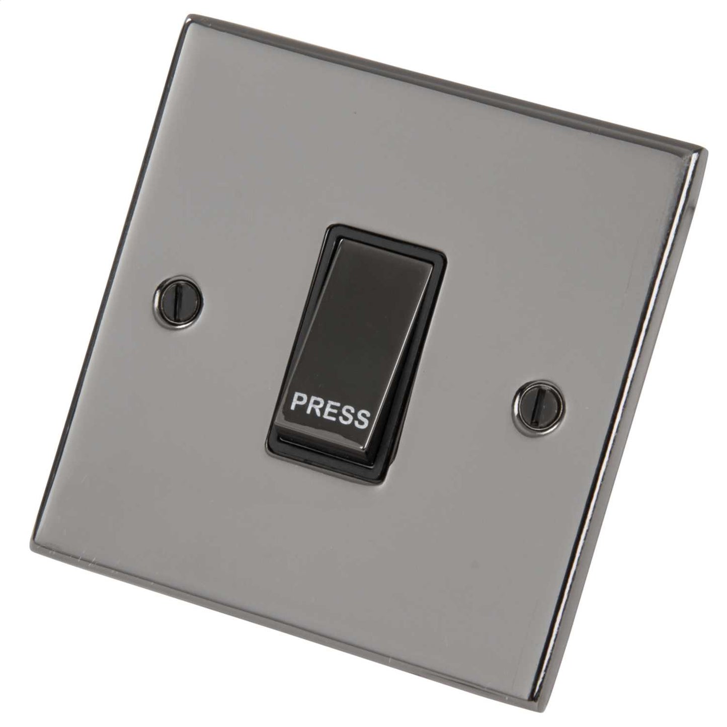 LGA Selectric 5M 10A 1 Gang Press Switch marked Press Metal / Black Insert Black Nickel
