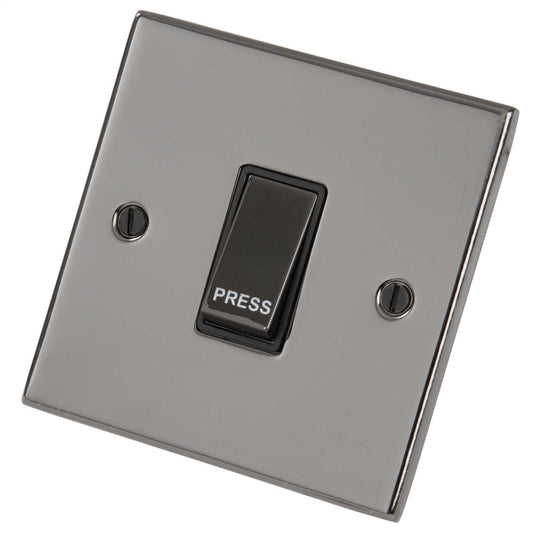 LGA Selectric 5M 10A 1 Gang Press Switch marked Press Metal / Black Insert Black Nickel