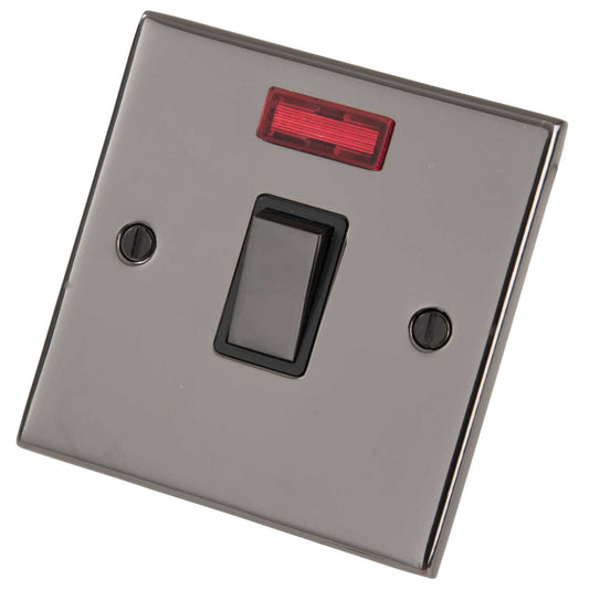 LGA Selectric 5M 20A DP Switch with Neon Metal / Black Insert Black Nickel