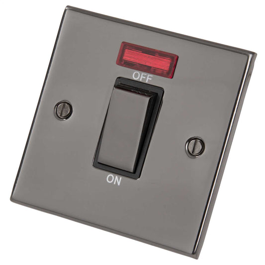 LGA Selectric 5M 45A DP 1 Gang Switch with Neon Metal / Black Insert Black Nickel