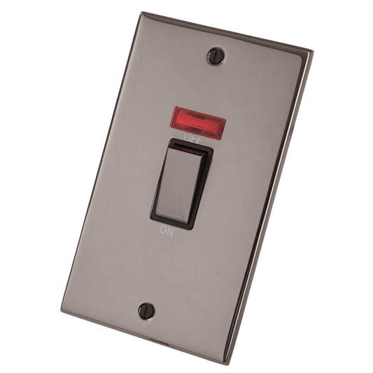 LGA Selectric 5M 45A DP 2 Gang Vertical Switch with Neon Metal / Black Insert Black Nickel