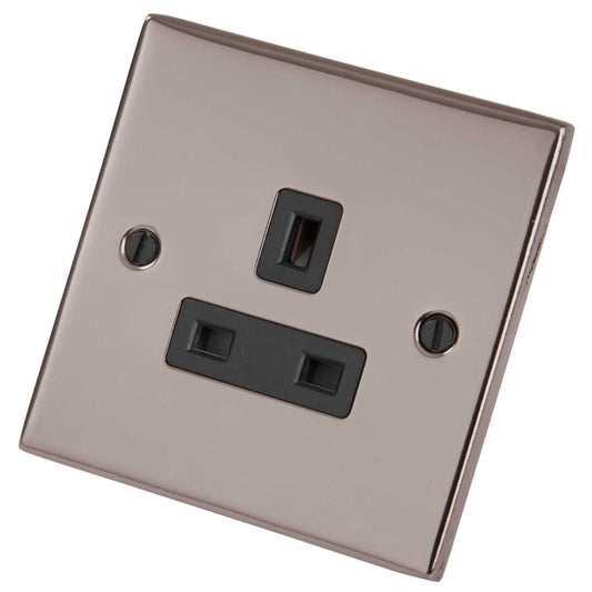 LGA Selectric 5M 13A 1 Gang Unswitched Socket Black Insert Black Nickel
