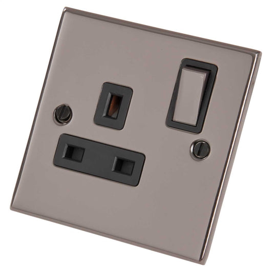 LGA Selectric 5M 13A 1 Gang DP Switched Socket Metal / Black Insert Black Nickel