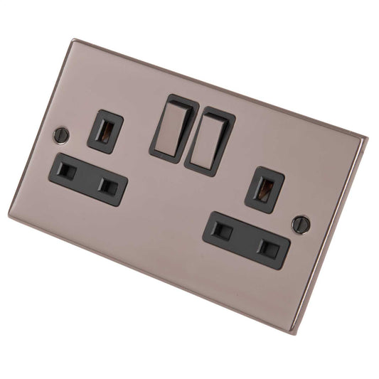 LGA Selectric 5M 13A 2 Gang DP Switched Socket Metal / Black Insert Black Nickel