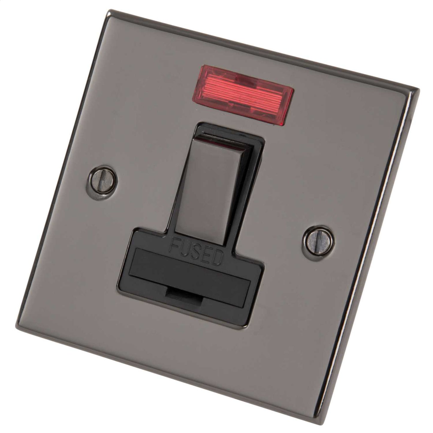 LGA Selectric 5M 13A DP Switched Fused Spur with Neon Metal / Black Insert Black Nickel