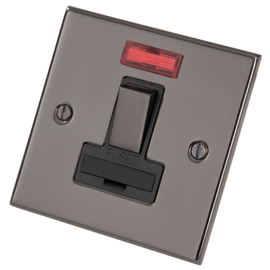 LGA Selectric 5M 13A DP Switched Fused Spur with Neon Metal / Black Insert Black Nickel