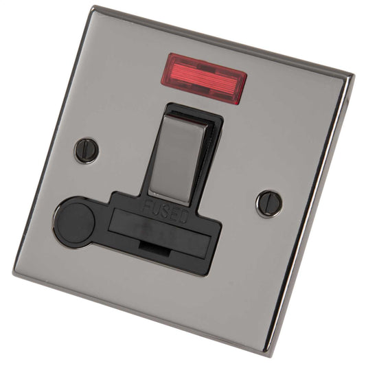 LGA Selectric 5M 13A DP Switched Fused Spur Neon Flex Outlet Metal/Black Insert Black Nickel