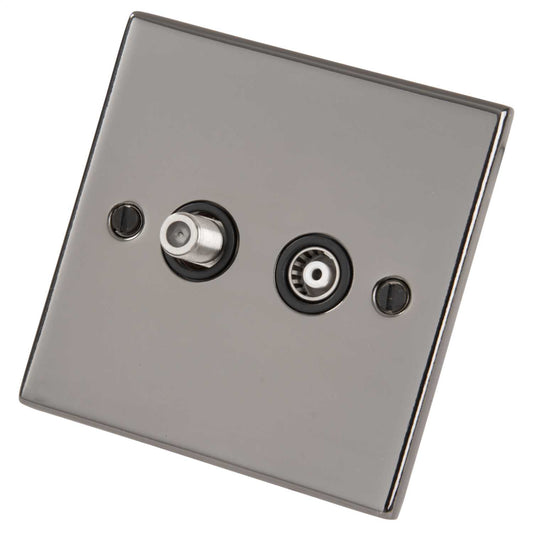 LGA Selectric 5M 1 Gang Satellite and Coaxial Socket Black Insert Black Nickel