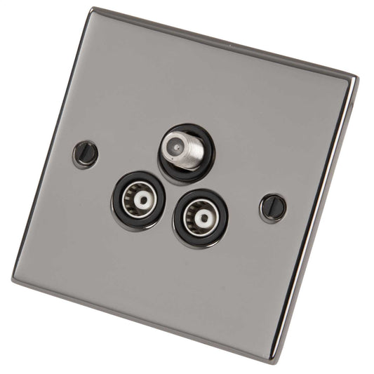 LGA Selectric 5M 1 Gang Satellite and Twin Coaxial Socket Black Insert Black Nickel