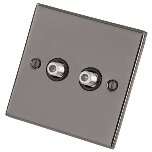LGA Selectric 5M 1 Gang Twin Satellite Socket Black Insert Black Nickel