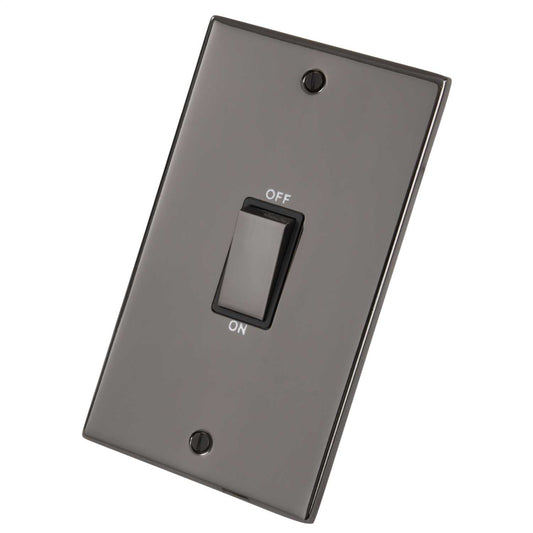 LGA Selectric 5M 45A DP 2 Gang Vertical Switch Metal / Black Insert Black Nickel
