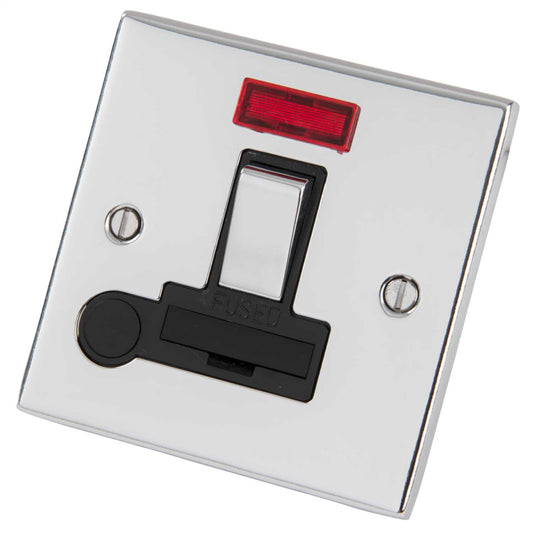 LGA Selectric 5M 13A DP Switched Fused Spur with Neon Metal / Black Insert Polished Chrome