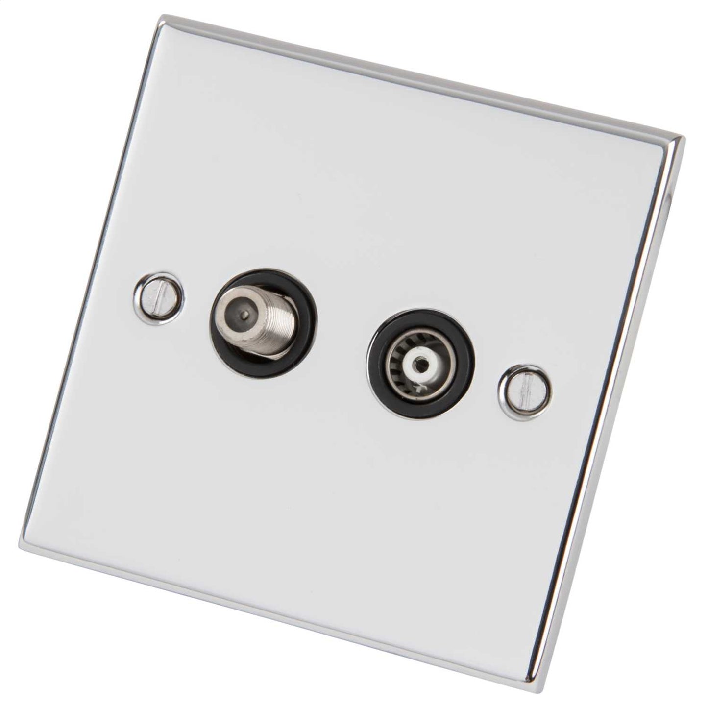 LGA Selectric 5M 1 Gang Coaxial and Satellite Socket Black Insert Polished Chrome