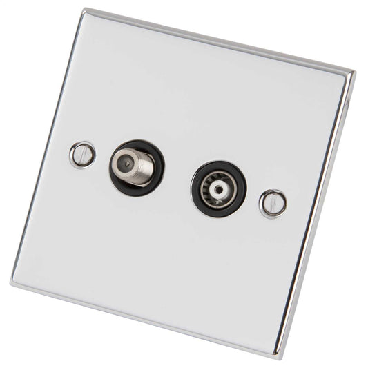 LGA Selectric 5M 1 Gang Coaxial and Satellite Socket Black Insert Polished Chrome