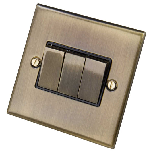 LGA Selectric 5M 10A 3 Gang 2 Way Switch Metal / Black Insert Antique Brass