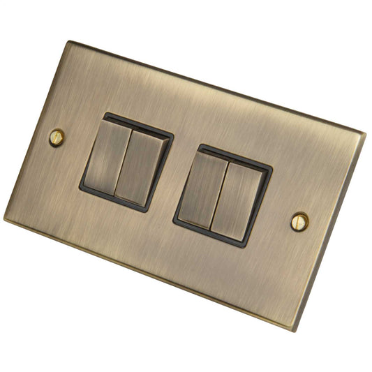 LGA Selectric 5M 10A 4 Gang 2 Way Switch Metal / Black Insert Antique Brass