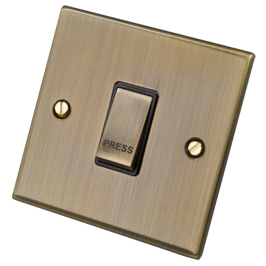 LGA Selectric 5M 10A Press Switch marked Press Metal / Black Insert Antique Brass