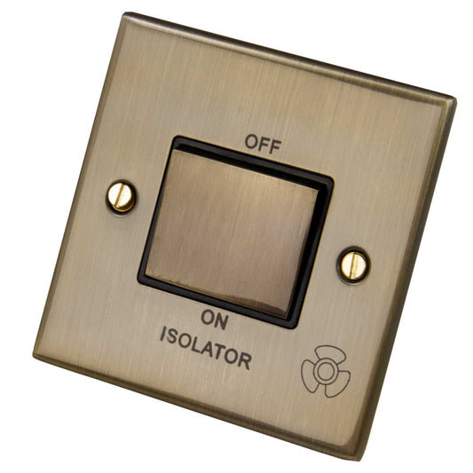 LGA Selectric 5M 10A Triple Pole Fan Isolator Switch Metal / Black Insert Antique Brass