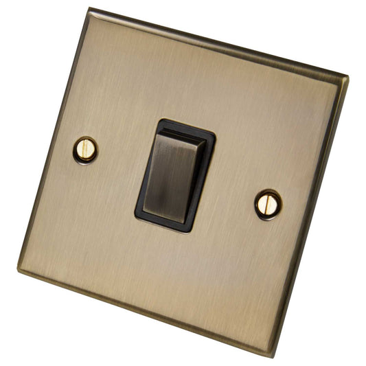LGA Selectric 5M 20A Double Pole Switch Metal / Black Insert Antique Brass