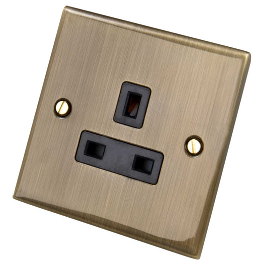 LGA Selectric 5M 13A 1 Gang Unswitched Socket Black Insert Antique Brass