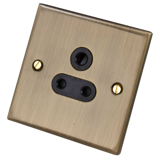 LGA Selectric 5M 5A 1 Gang Unswitched Round Pin Socket Black Insert Antique Brass