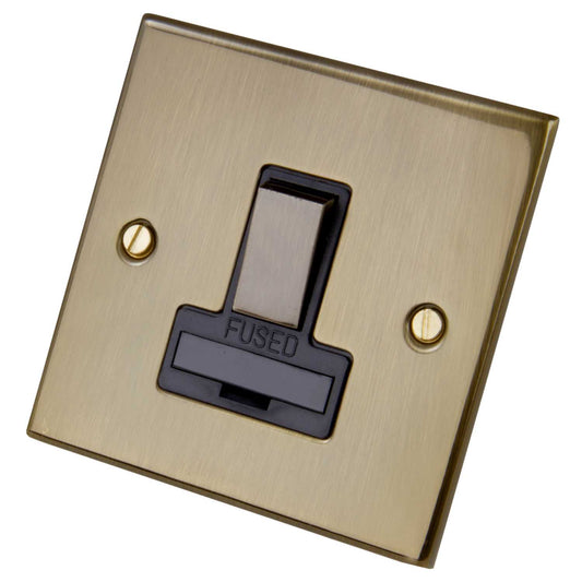 LGA Selectric 5M 13A DP Switched Fused Spur Metal / Black Insert Antique Brass