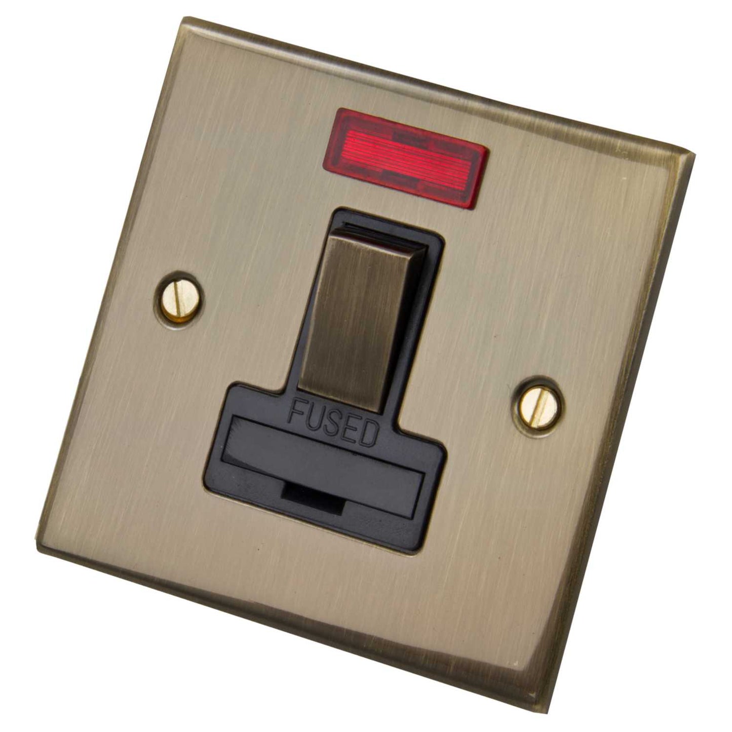 LGA Selectric 5M 13A DP Switched Fused Spur with Neon Metal / Black Insert Antique Brass