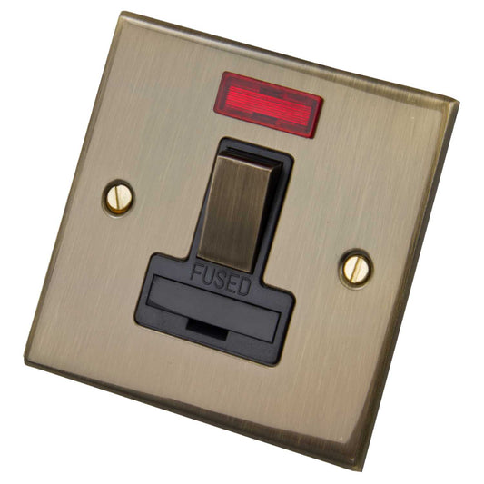 LGA Selectric 5M 13A DP Switched Fused Spur with Neon Metal / Black Insert Antique Brass