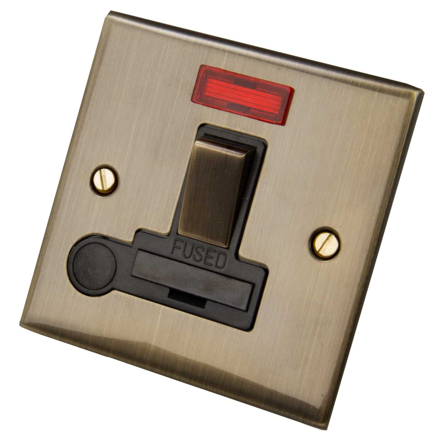 LGA Selectric 5M 13A DP Switched Fused Spur Neon F/Outlet Metal / Black Insert Antique Brass