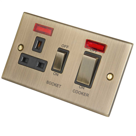 LGA Selectric 5M 45A DP Cooker Control Unit with Neon Metal / Black Insert Antique Brass