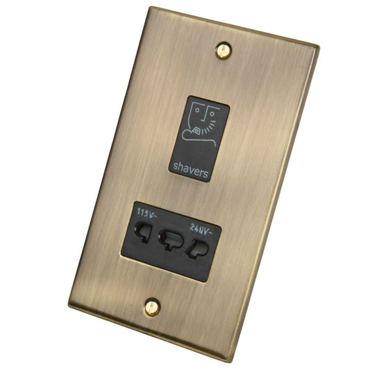 LGA Selectric 5M Dual Voltage Shaver Socket Black Insert Antique Brass