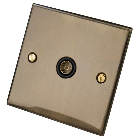 LGA Selectric 5M 1 Gang Coaxial Socket Black Insert Antique Brass