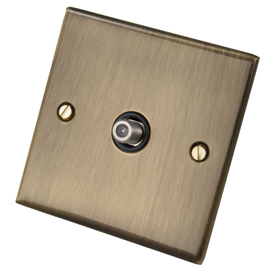 LGA Selectric 5M 1 Gang Satellite Socket Black Insert Antique Brass
