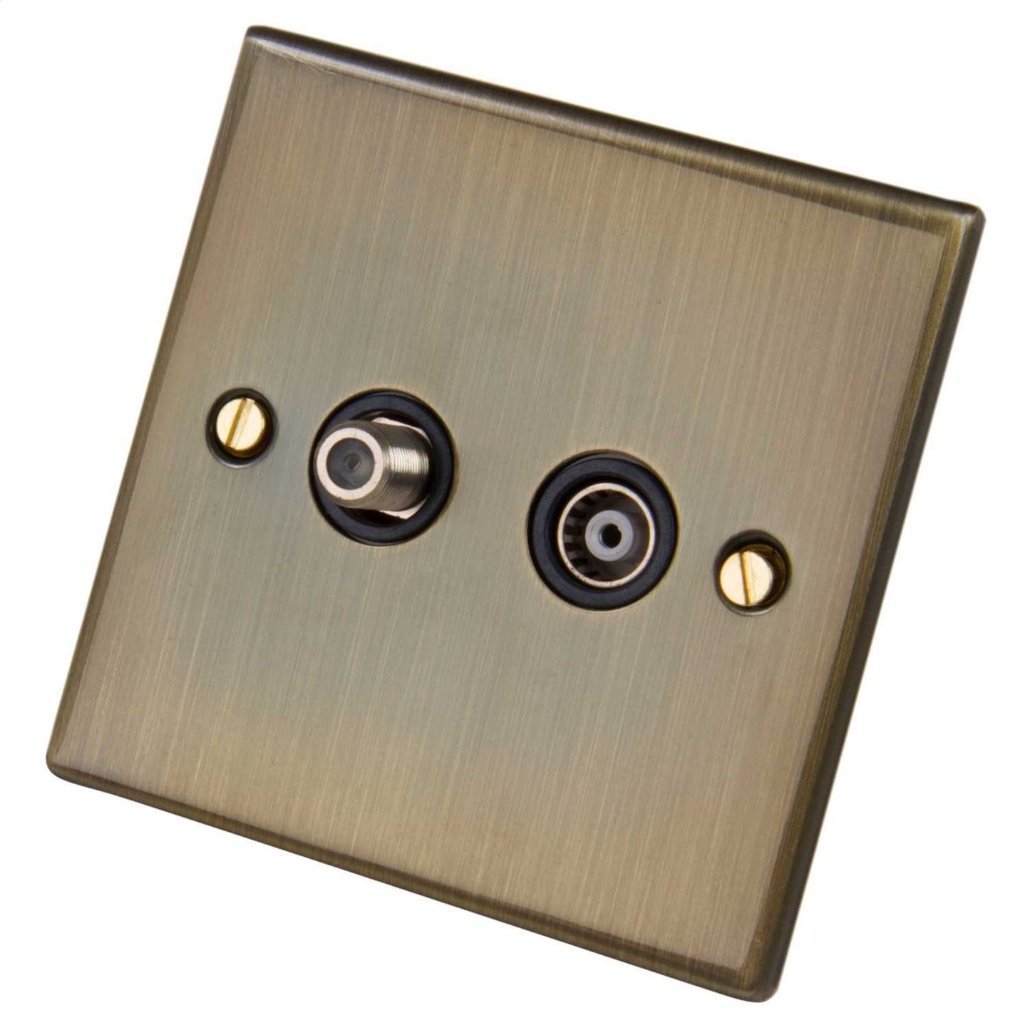 LGA Selectric 5M 1 Gang Satellite and Coaxial Socket Black Insert Antique Brass
