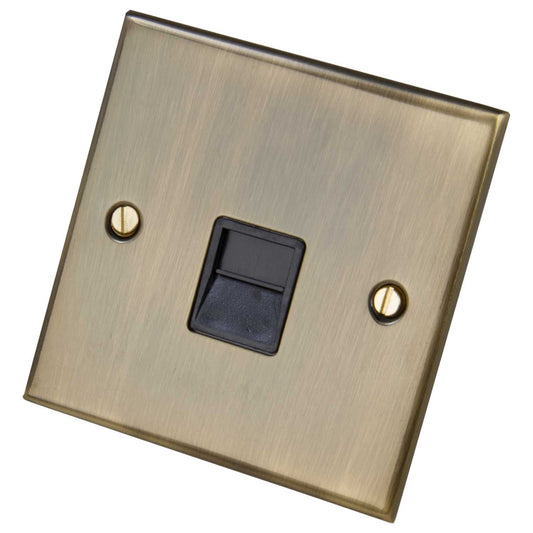 LGA Selectric 1 Gang Secondary Telephone Socket Black Insert Antique Brass