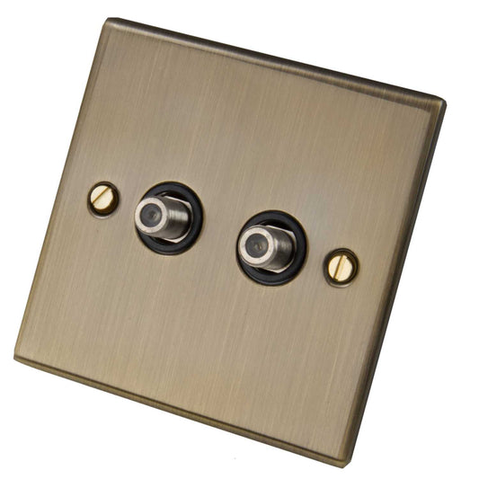 LGA Selectric 5M 1 Gang Twin Satellite Socket Black Insert Antique Brass