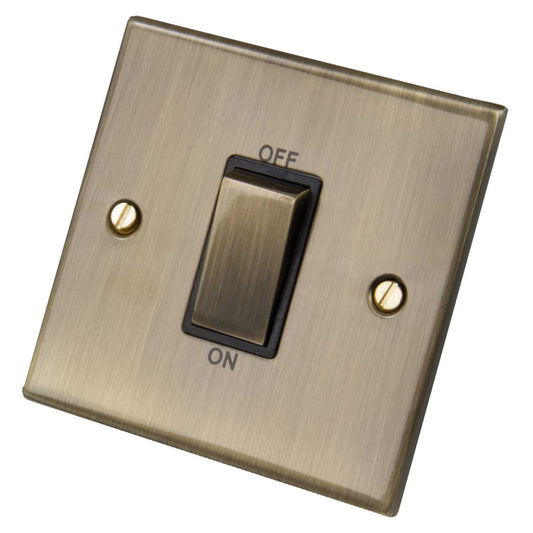 LGA Selectric 5M 45A DP 1 Gang Switch Metal / Black Insert Antique Brass