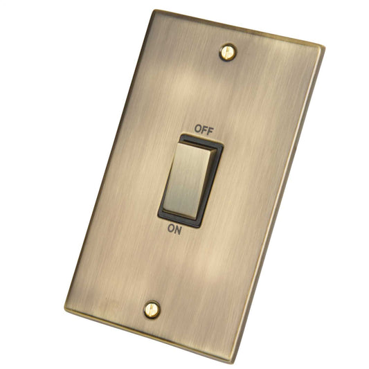 LGA Selectric 5M 45A DP 2 Gang Vertical Switch Metal / Black Insert Antique Brass