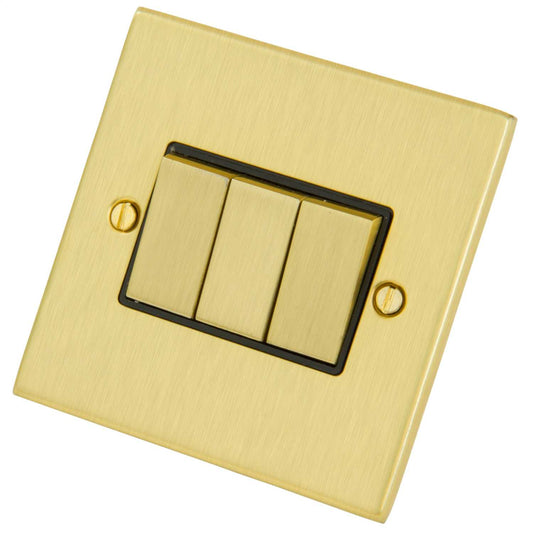 LGA Selectric 10A 3 Gang 2 Way Light Switch Black Insert Satin Brass