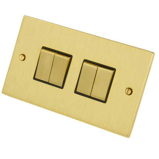 LGA Selectric 10A 4 Gang 2 Way Light Switch Black Insert Satin Brass