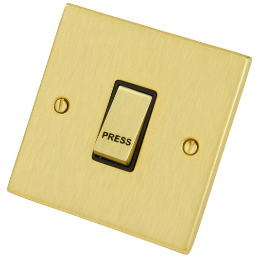 LGA Selectric 10A Push Switch marked Press Black Insert Satin Brass