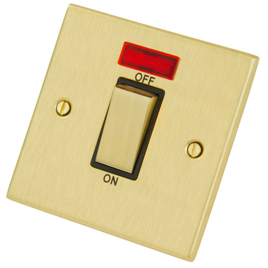 LGA Selectric 45A DP 1 Gang Switch with Neon Black Insert Satin Brass